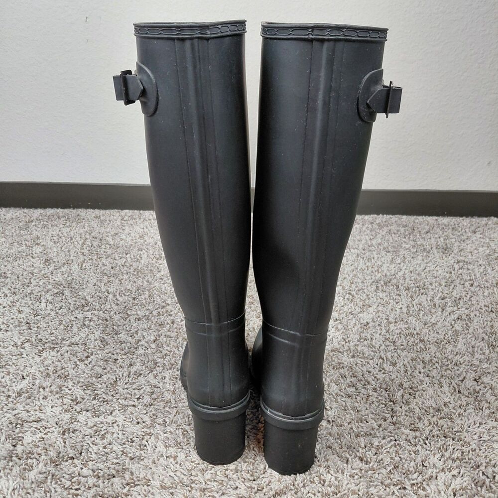 Hunter Original Refined Mid Wedge Tall Boots Womens 8 Black Rain Ourdoor - Picture 3 of 9